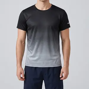 Men's Gradient Sports Short Sleeve T-Shirt, Lightweight and Breathable Casual Training Crew Neck Top