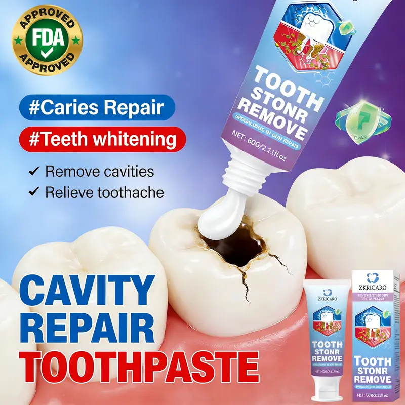 ZKRICARO Anti-Cavity Repair Toothpaste FDA Certified Cavity Repair Whitens Teeth Strengthens Enamel Relieves Sensitivity & Bad Breath