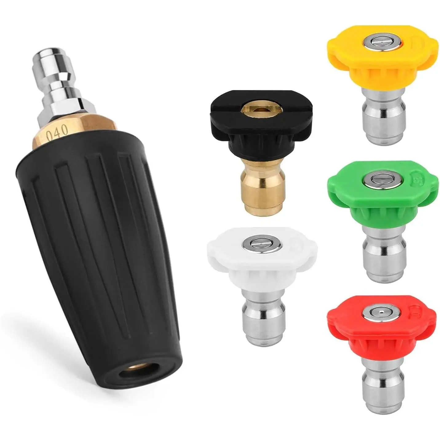 Turbo Nozzle Pressure Washer Tips,4000 PSI 4.0 GPM 4.0 Orifice,with 5 Pieces Spray Tips Kit Multiple Degrees(0, 15, 25, 40, 65 Degrees) (Black-Single nozzle) pressure  washing  accessories vinyl surface quick connect pressure Spray Nozzle Set Pressurized