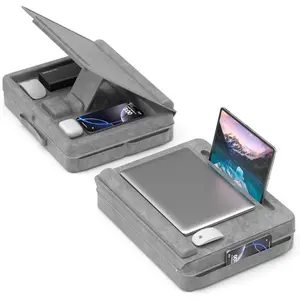 Laptop Lap Desk with Cushion, Laptop Table with Storage for Bed & Sofa, Adjustable Lap Pillow Stand with Anti-Slip Strip & Cell Phone/Tablet Slot for Home Office College