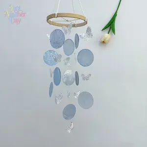 Shell & Butterfly Wind Chime, Blue Shell with Iridescent Butterfly Accents, Indoor/Outdoor Hanging Decor for Bedroom, Balcony & Home, Ideal Birthday Gift