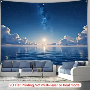 1pc Moonlit Night Ocean View Tapestry - Serene Blue Waters & Starry Sky, Polyester Wall Hanging for Living Room, Bedroom, Studio - Ideal Gift for Weddings, Birthdays, Anniversaries, Beach Theme Decor