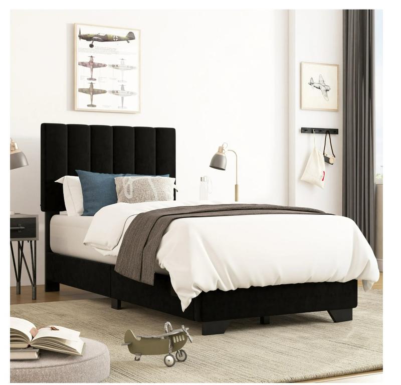 Reece Channel Stitched Upholstered Twin Bed, Black