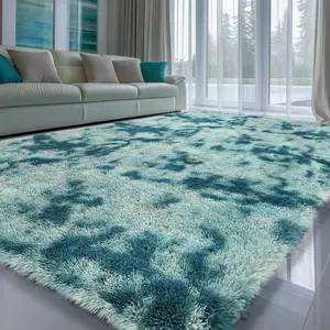 Large Size Shaggy Rugs, Big Plush Area Rug, Non-slip Soft Fluffy Carpet Mats for Livingroom Bedroom Nursery Home Decor Tie-dye Blue