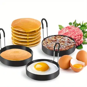 Nonstick Stainless Steel Egg Rings with Silicone Handles - Perfect for Frying and Shaping Breakfast Foods, Kitchen Essentials, Egg Cooking|Egg Shaping Rings|Durable Cookware, Kitchen Cooking Accessories
