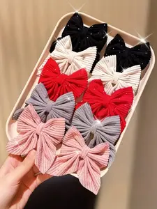 10 pieces - Fabric nail-detailed striped bow hair clips set, women's styling accessories, hair clips for gathering loose hair, side clips, DIY clothing, bag, hat decoration accessories, Bowknot