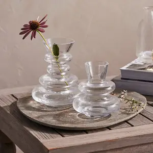 Stacked Clear Glass Totem Style Kappa Vase - 2 Size Options Available