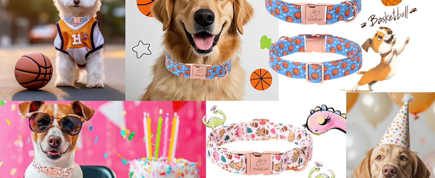 Babole Pet Basketball Dog Collar with Metal Buckle for Small, Medium & Large Dogs, Adjustable Cotton Heavy Duty Puppy Girl Boy Accessory