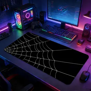 Black White Spider Web Large Extended Gaming Mouse Pad, Non-Slip Rubber Base Stitched Lock Edge Desk Mat, Gothic Design Desk Pad, Durable Computer Accessory for Home Office & Gaming Setup, Gaming Room Accessories, Ideal Gift for Gamers & Gothic Fans