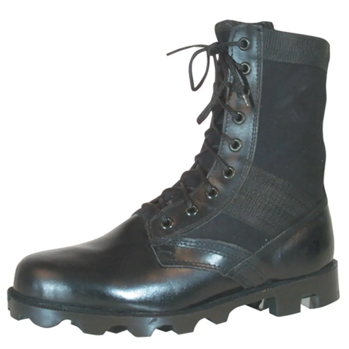 212 MAIN Men's Military Jungle Boots, Black Leather & Nylon Combat Shoes with Vulcanized Panama Sole and Steel Shank Support, Footwear, Rugged Style