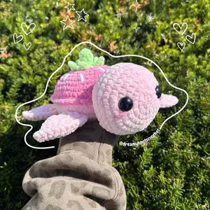 Hand-crocheted strawberry turtle