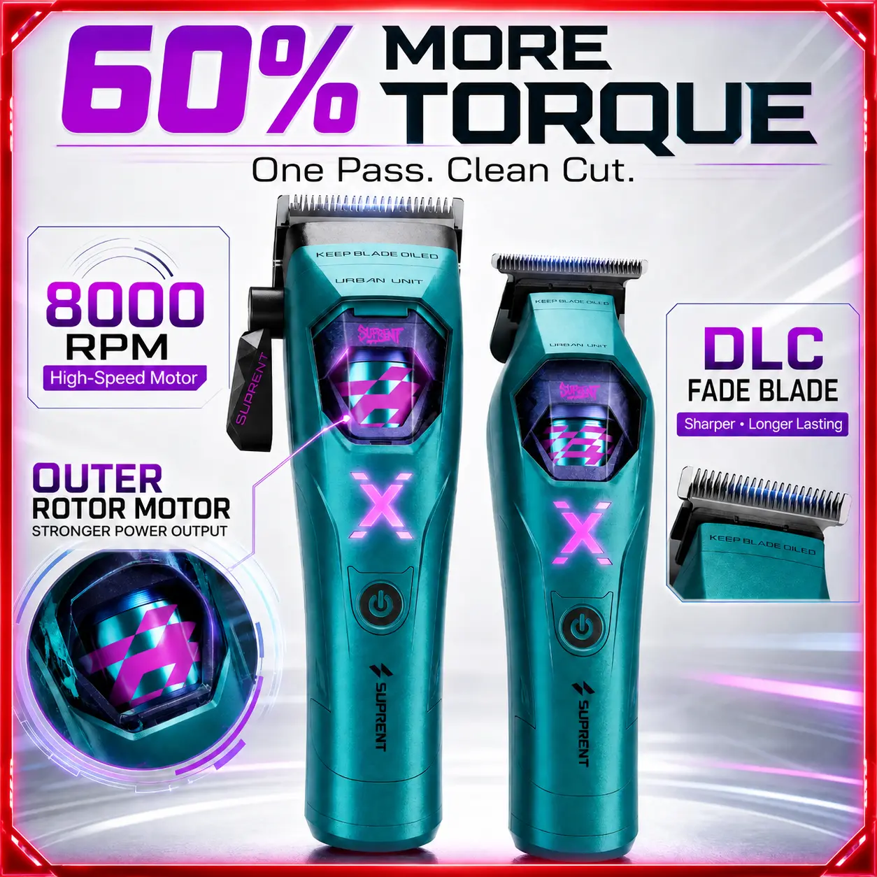 SUPRENT X-Cyber Hair Clipper 8000RPM Brushless Motor Cyberpunk Trimmer