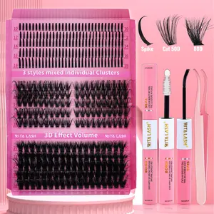 RITALSH 350PCS Lash Extensions D Curl Cluster Eyelash Kit Spike+Cat 50D+80D Individual Lashes With Lash Bond, Seal & Lash Tweezer, Eyelash extension tweezers DIY At Home Reusable Suitable For Daily & Holiday Use