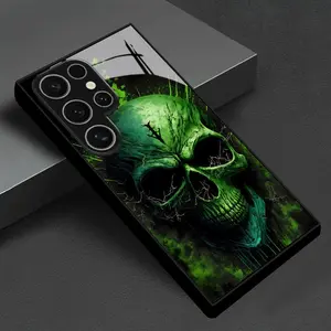 Premium Glass Protective Phone Case with Skull Pattern, Business Style, Fits Samsung S25, S24, S23, S22, S21, S20, Note10, A55, A54, A53, A52, A36, A35, A34, A33, A23, A15, A14, A13