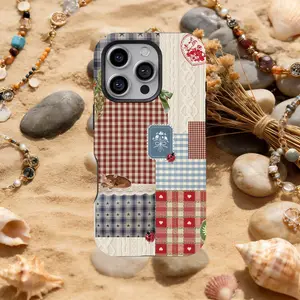 Rustic Patchwork Phone Case, Gingham Ribbon Checkered Pattern Design, Coquette Cottagecore Aesthetic Protective Cover, Trendy Gift