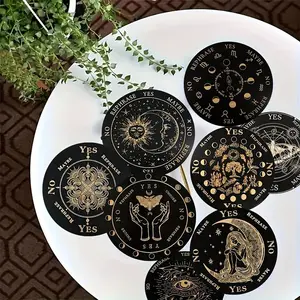 8pcs divination themed wooden coaster set, heat-resistant, heat-resistant, heat-resistant, anti slip decorative coaster, single-sided printed pattern, for home, coffee shop, and party decoration as an artistic desktop protection pad, Round Coaster