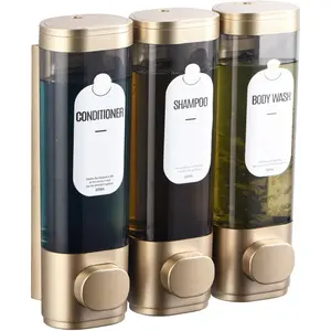 Shampoo and Conditioner Dispenser, Refillabe Shower Soap Dispensers 3 Chamber No Drill Shampoo Dispenser for Shower Wall Mounted 3 * 300ml Container for Bathroom Hotel (Bronze  3 Chamber)