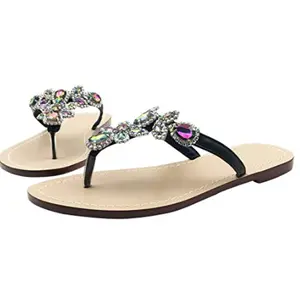 Rhinestone Flip Flop Jeweled Sandals - Black Multi