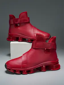 Men's High-Top Casual Sneakers - Non-Slip, Shock-Absorbing Blade Running Shoes with Hook & Loop Closure, Breathable Fabric Lining, Durable PVC Sole for Outdoor Sports & Casual Wear