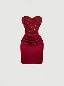 Sparkling Sequin Halter Dress, Heart Shape Design, Bodycon Fit, Formal Evening Party Gown, Elegant and Fashionable, Perfect for Proms and Theme Parties, Womenswear