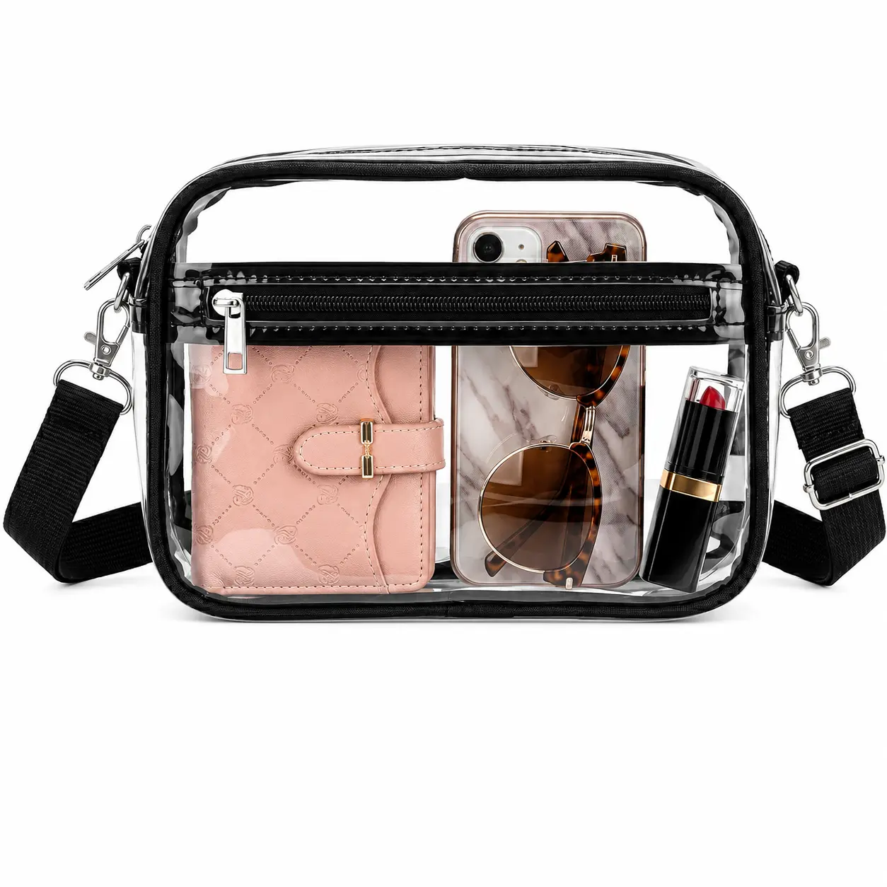 Women Transparent Clear Zipper Shoulder Bag, for Stadium Access, Live Shows & Sporting Events, Waterproof Crossbody Satchel, Sturdy Organized Casual Outdoor Work Purse