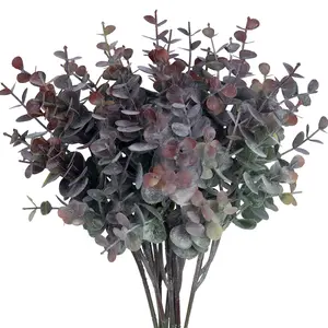 REGALWOVEN 12 Pack Artificial Greenery Stems, Faux Floral Leaf, Fake Plants Hanging Greenery for Wedding Party and Dining Table Centerpiece Decor 14.8" Red