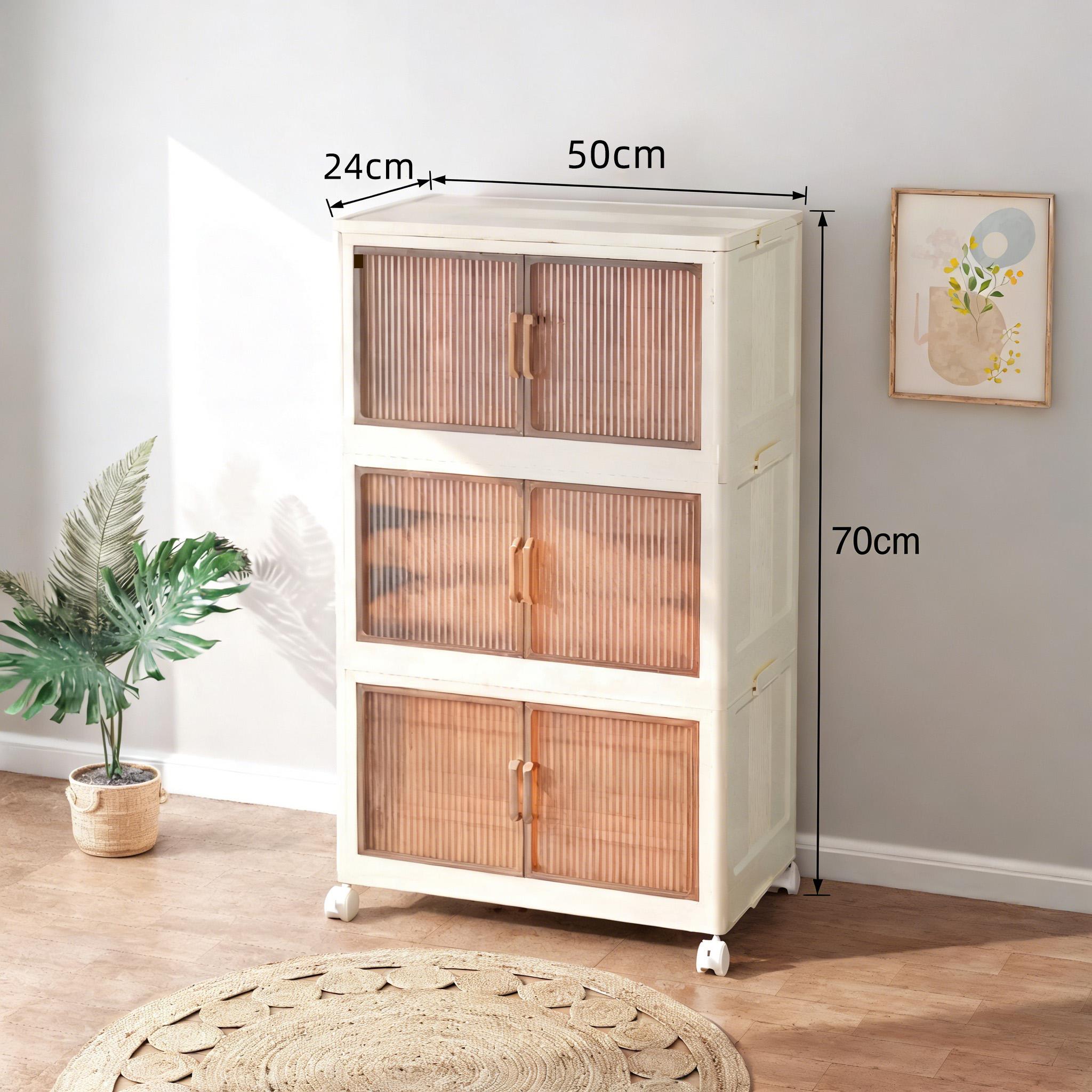 5 Tier Stackable Plastic Storage Bins with Rolling Wheels, Foldable Collapsible Containers for Easy Organizing