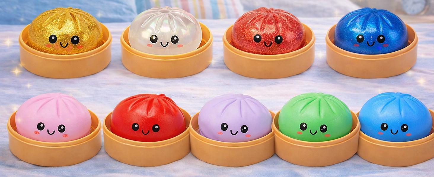 Glitter Dumpling Squishy, Glitter Dumpling Squeeze with Box, Dumplings Sensory Squeeze Toy for Stress Relief