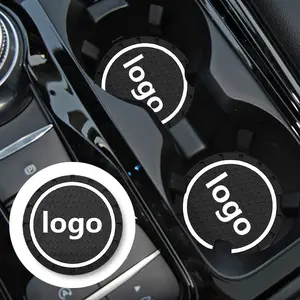 Car Silicone Cup Holder Mat Set, Waterproof Non-Slip Logo Slot Pad, Car Interior Decor Accessories, Unvulcanized Rubber Material