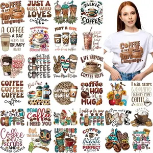 30 count Coffee Iron on Transfers Patches Decals Dtf Transfers Ready to Press Iron on Vinyl Decals Stickers Appliques for Coffee Lover T Shirts Clothes Bag Hoodie Pillow Covers DIY Crafts