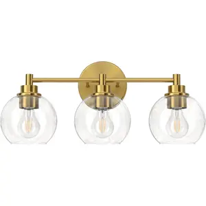 Bathroom Light Fixtures, 3-Light Bathroom Vanity Light with Globe Glass Shades E26 Sockets, Vanity Lights Over Mirror for Bedroom Hallway Living Room,  Finish