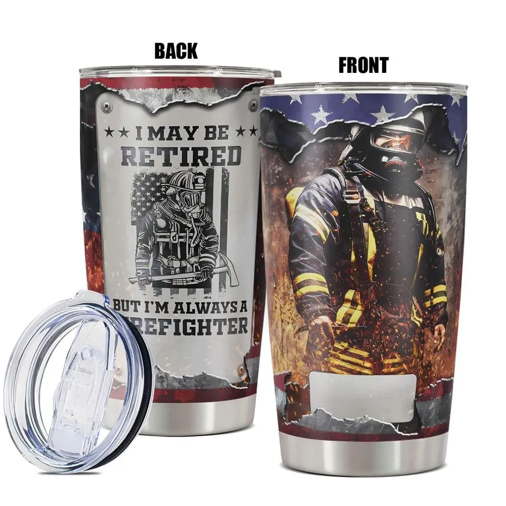 Firefighter Pattern Tumbler, 20oz Insulated Tumbler, Durable Stainless Steel Tumbler, Gift for Birthdays, Holidays, or Special Moments for Family, Friends, Coworkers, Drinkware