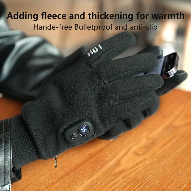 Heated Electric Gloves for Men, Touchscreen Winter Cycling Gloves, Thermal Insulated Extreme Cold Weather Gloves with Warm Fleece-lined Thick Design, Outdoor Sports Hand Protection, Hand Cover