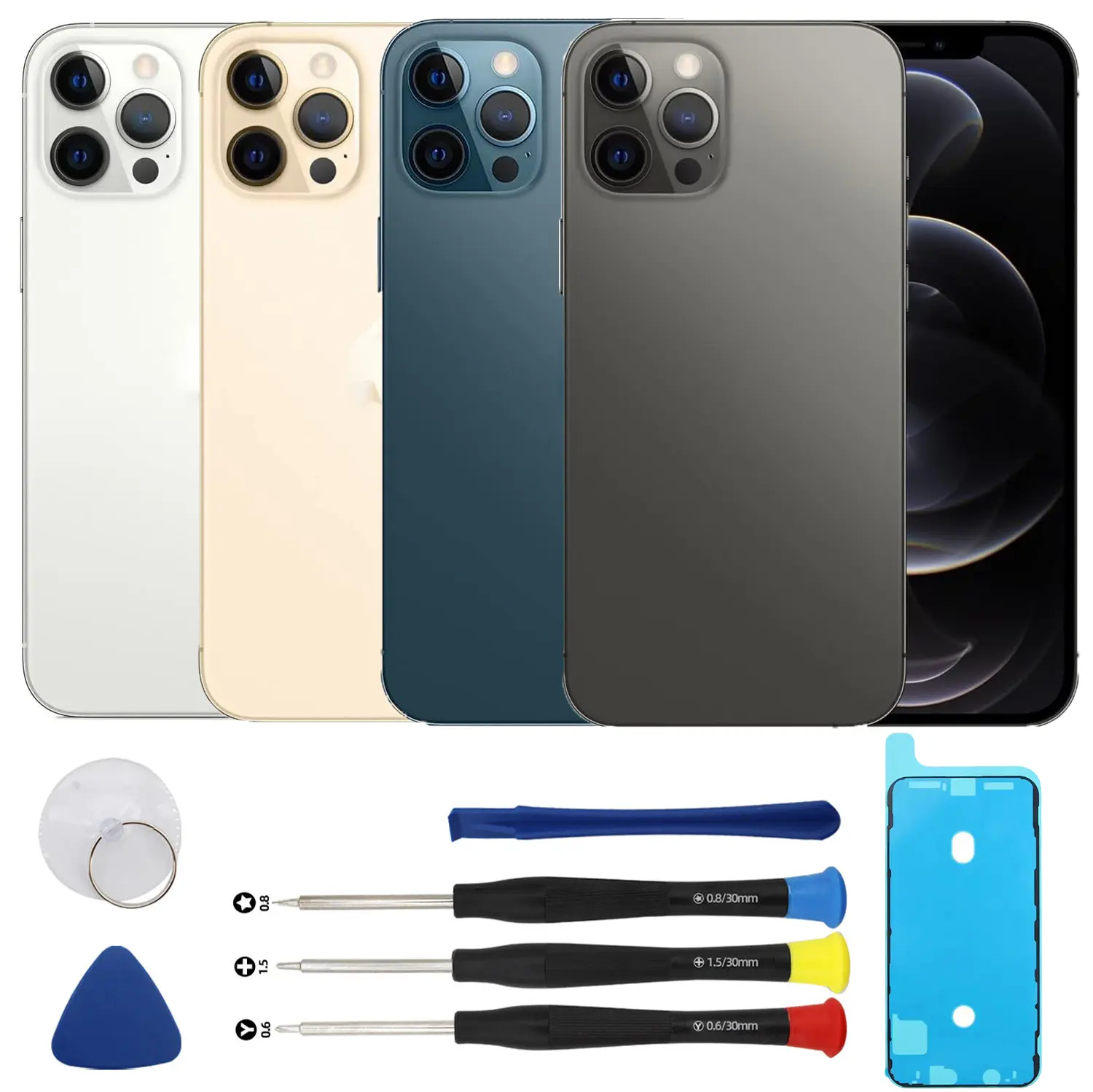 Back Glass Replacement Kit with Tools for iPhone 12 Pro Series, Rear Back Cover Glass Panel with Waterproof Adhesive Tape