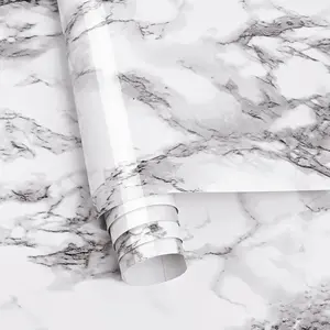 Marble Contact Paper 15.7" x 118" Black White Grey Wallpaper Peel and Stick Glossy Marble Self Adhesive Contact Paper for Countertop Kitchen Cabinets Bathroom