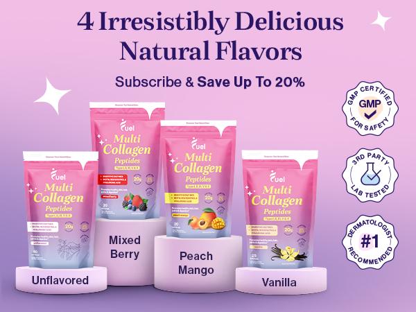 Fuel Multi Collagen Peptides 3 Sample Pack with Hyaluronic Acid Biotin Resveratrol for Glowing Skin Hair Care GMO-Free Digestive Enzymes Vitamin C Green Fitness Supplement - Edible Healthcare Dietary Healthy Natural Nail Colagen Nut Calcium