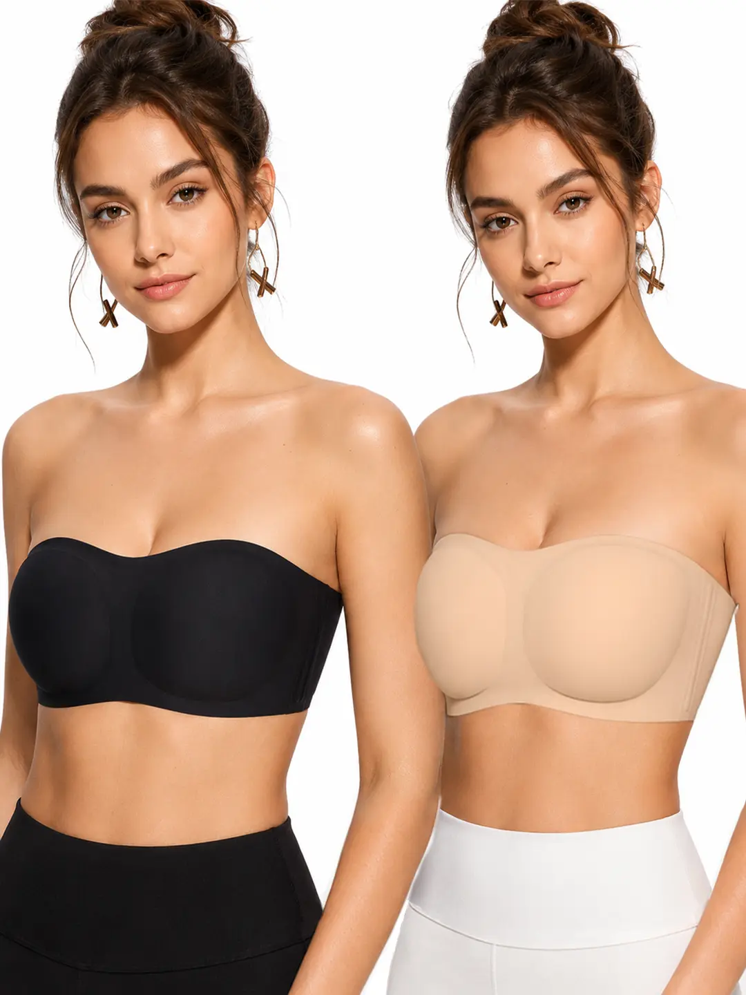 Womens Strapless Bra Push Up Lift Bra Padded Add Cup Non Slip Anti-Slip Grip & Removable Straps Fit Outfits Wireless Supportive Seamless Comfortable