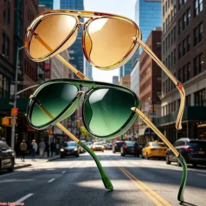[Summer Style] 2-Pair Oversized Aviator Sunglasses — Retro Gold Metal Sunglasses, Anti-Tangle Temples, Stylish Women's Sunglasses
