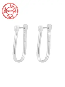 S925 Sterling Silver Simple Fashion U-shaped Square Stud Earrings, Fashionable Earrings for Women & Girls, Trendy All-match & Exquisite Jewelry for Birthday Gift