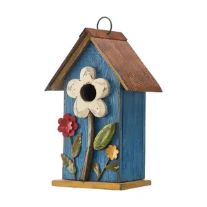 Glitzhome 3D Blooming Flowers Distressed Wood Birdhouse