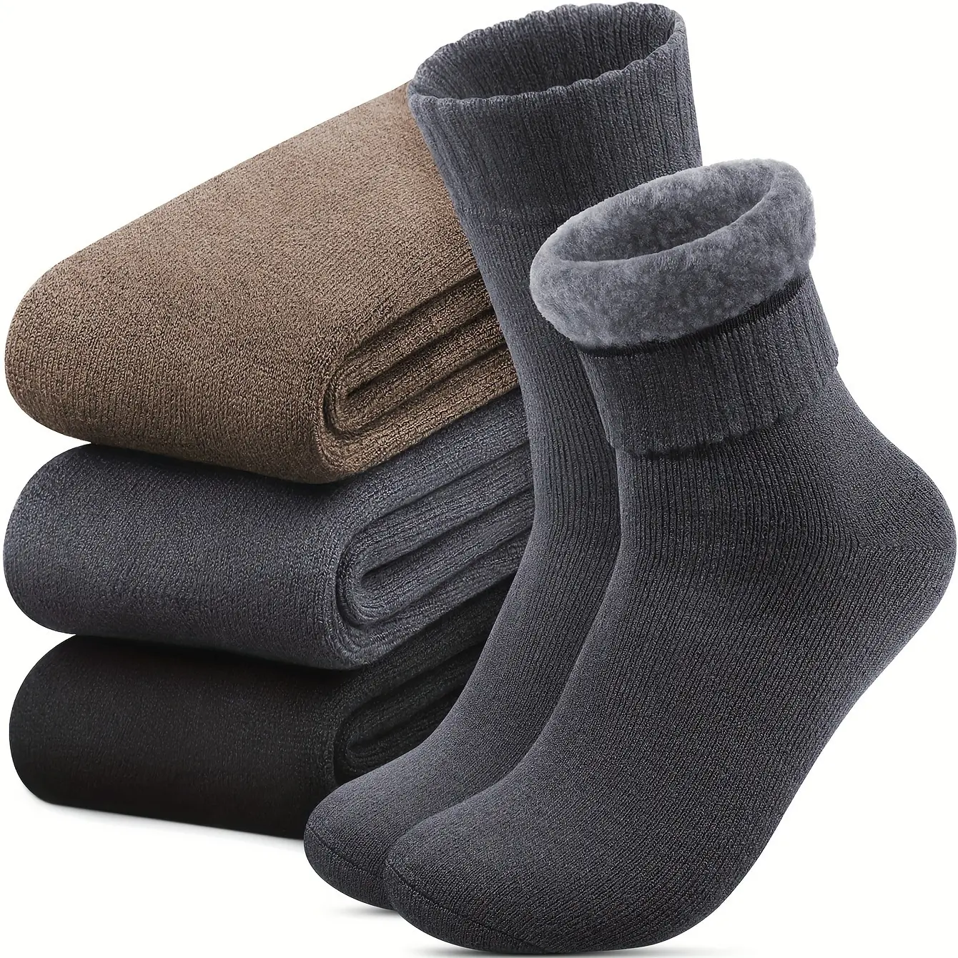 3-Pack Men's Fleece-Lined Thermal Socks – Warm Crew Socks for Winter, Hiking & Work Boots | Soft, Durable & Breathable Polyester Blend grip socks, Gym, Shorts