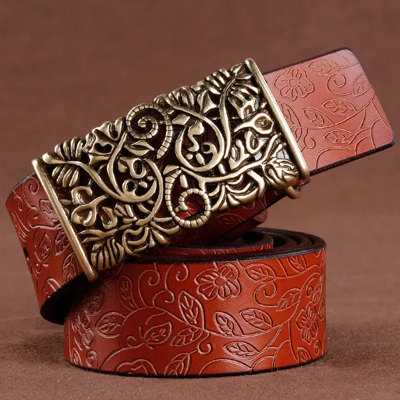 Women's Vintage Genuine Leather Buckle Belt - Classic Design Waist Accessory for Jeans, Vintage Waist Belts to Elevate Your Style, Genuine Leather Belt