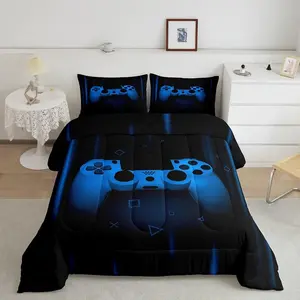 Gamer Comforter Set,Gaming Comforter,Blue Black Video Games Bed Set,Gamer Super Soft Game Geometric Duvet Quilted Set for Boys Girls Teens