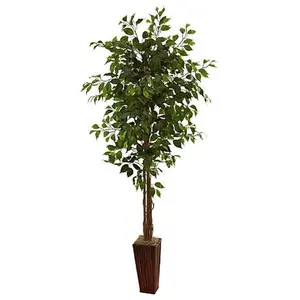 Nearly Natural 6 Ft. Ficus Tree with Bamboo Planter