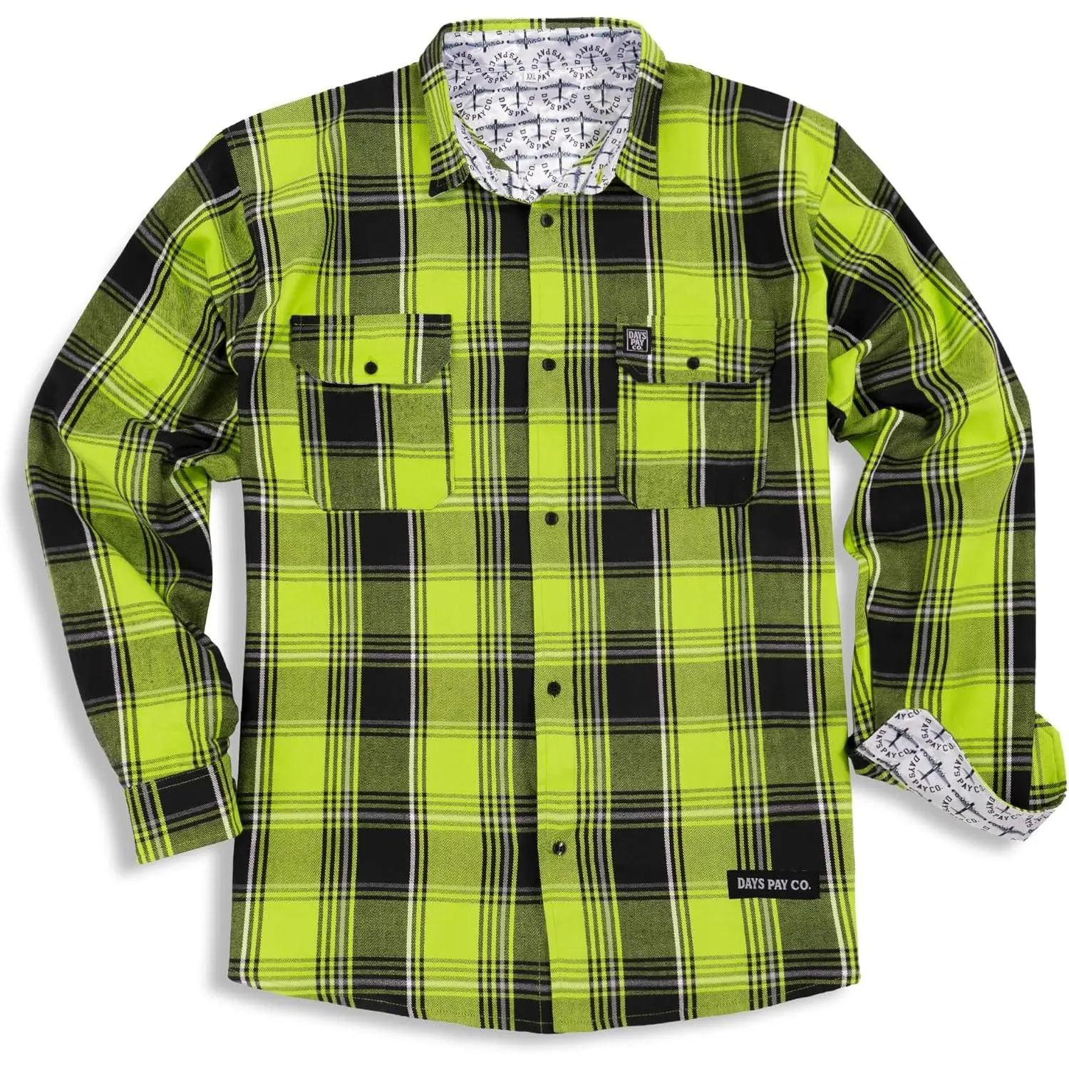 Days Pay Co. Hi-Vis Flannel Work Shirt, Heavyweight Plaid Button-Up, Long Sleeve Construction Workwear