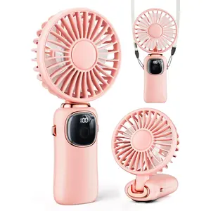 Portable Handheld Fan, 4000mAh  Operated with LED Display, Handheld//Desk 3 in 1 Personal Small Fan, 90? Foldable Desk Fan with Base, 5 Speed Lash Makeup Fan for Women