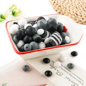 Mixed Color Beads Kit, 75pcs/set Acrylic Striped Beads & Silicone Dice Beads & Round Beads, DIY Jewelry Making Supplies for Bracelet Necklace Earrings