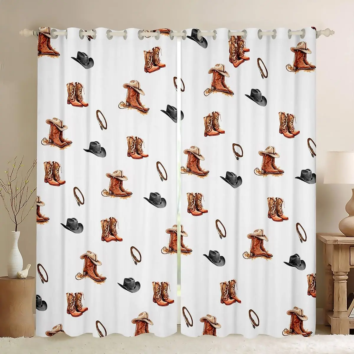 Feelyou Wild West Cowboy Blackout Velvet Curtains - 2 Panels (38x54in), Soft-Touch Velvet Fabric Home Textile, Interior Decoration Accessories with Plastic Grommets for Bedroom Privacy, Western Home Decor