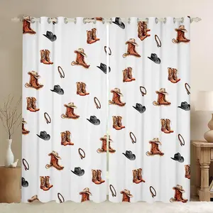 Feelyou Wild West Cowboy Blackout Decorative Curtains - 2 Panels (38x54"), Velvet Fabric Home Textile with Plastic Grommets, Soft-Touch Western Interior Decoration Accessories for Bedroom, Living Room, Home Decoration Curtain