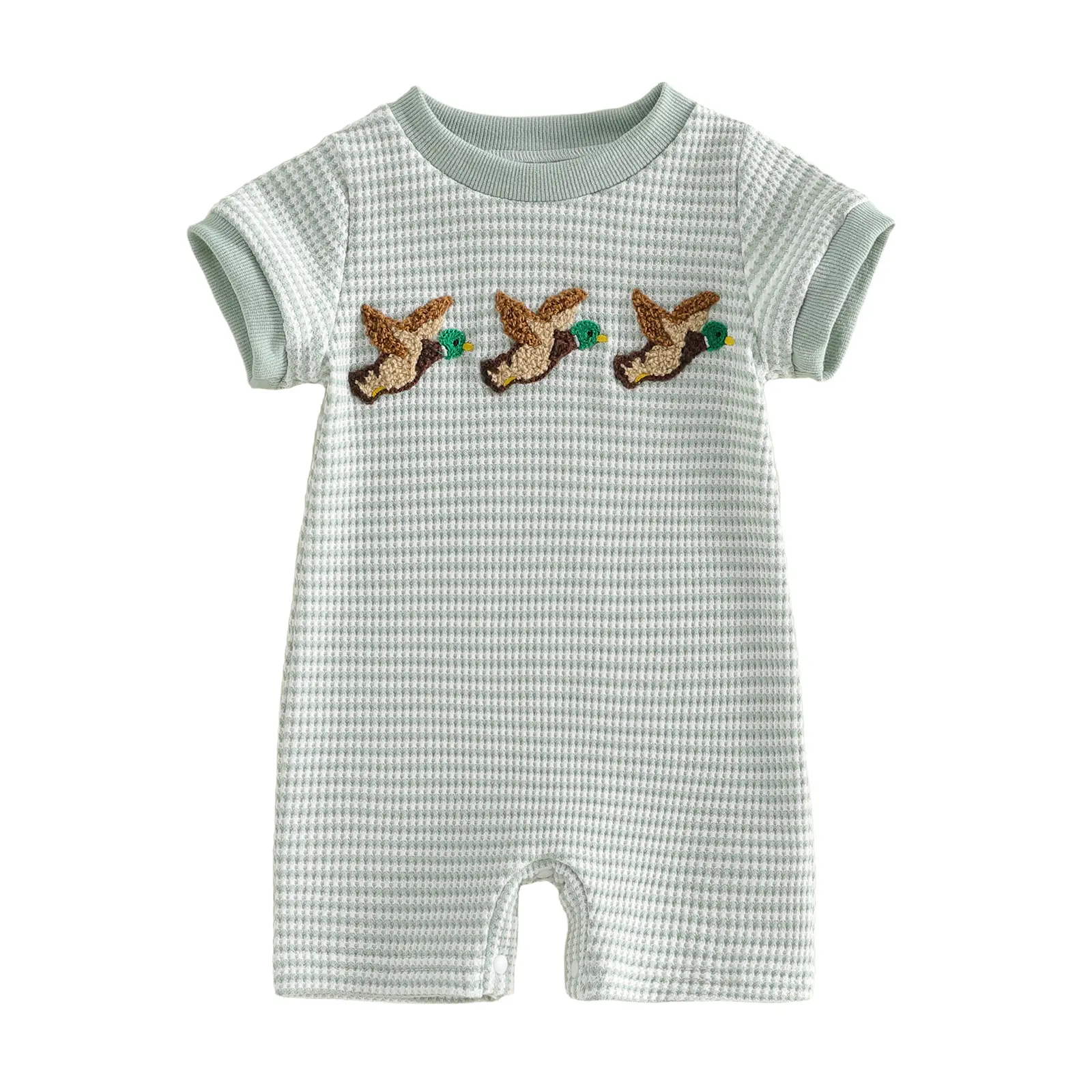 Babamoon Toddler Baby Boy Summer Romper Mallard Duck Embroidered Striped Crew Neck Short Sleeve Infant Jumpsuit 0-18 Months
